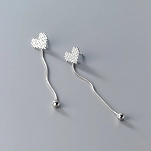 925 Silver Zircon Heart Tassel Drop Earrings - Hypoallergenic