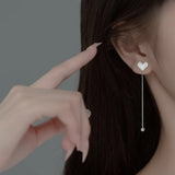 925 Silver Zircon Heart Tassel Drop Earrings - Hypoallergenic
