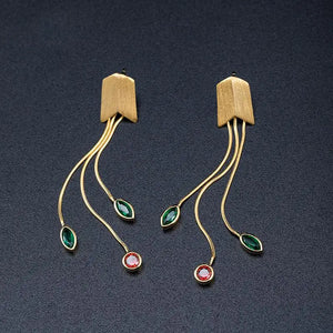 925 Silver Garnet Green Spinel Drop Earrings 18k Plating Tassels Earings