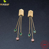925 Silver Garnet Green Spinel Drop Earrings 18k Plating Tassels Earings