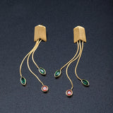925 Silver Garnet Green Spinel Drop Earrings 18k Plating Tassels Earings