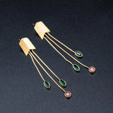 925 Silver Garnet Green Spinel Drop Earrings 18k Plating Tassels Earings