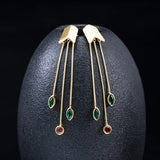 925 Silver Garnet Green Spinel Drop Earrings 18k Plating Tassels Earings
