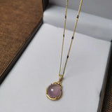 925 Sterling Silver Pink Jade Pendant Necklace Vintage Jewelry