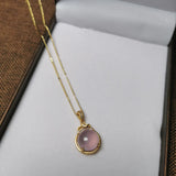 925 Sterling Silver Pink Jade Pendant Necklace Vintage Jewelry