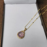 925 Sterling Silver Pink Jade Pendant Necklace Vintage Jewelry