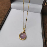 925 Sterling Silver Pink Jade Pendant Necklace Vintage Jewelry