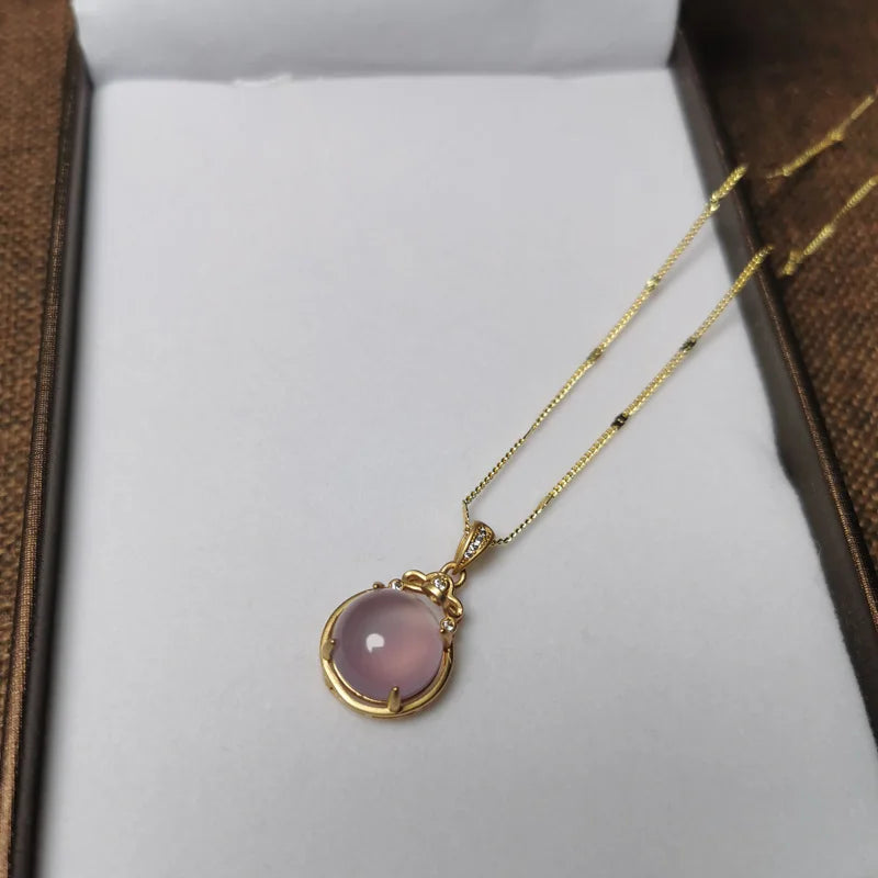 925 Sterling Silver Pink Jade Pendant Necklace Vintage Jewelry