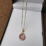 925 Sterling Silver Pink Jade Pendant Necklace Vintage Jewelry