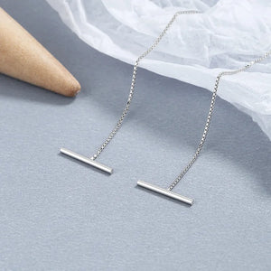 925 Silver Geometic Lines Stud Earrings Tassel Earrings