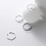 925 Silver Geometric Adjustable Ring Women Party Fine Jewelry Punk Accessories