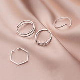 925 Silver Geometric Adjustable Ring Women Party Fine Jewelry Punk Accessories
