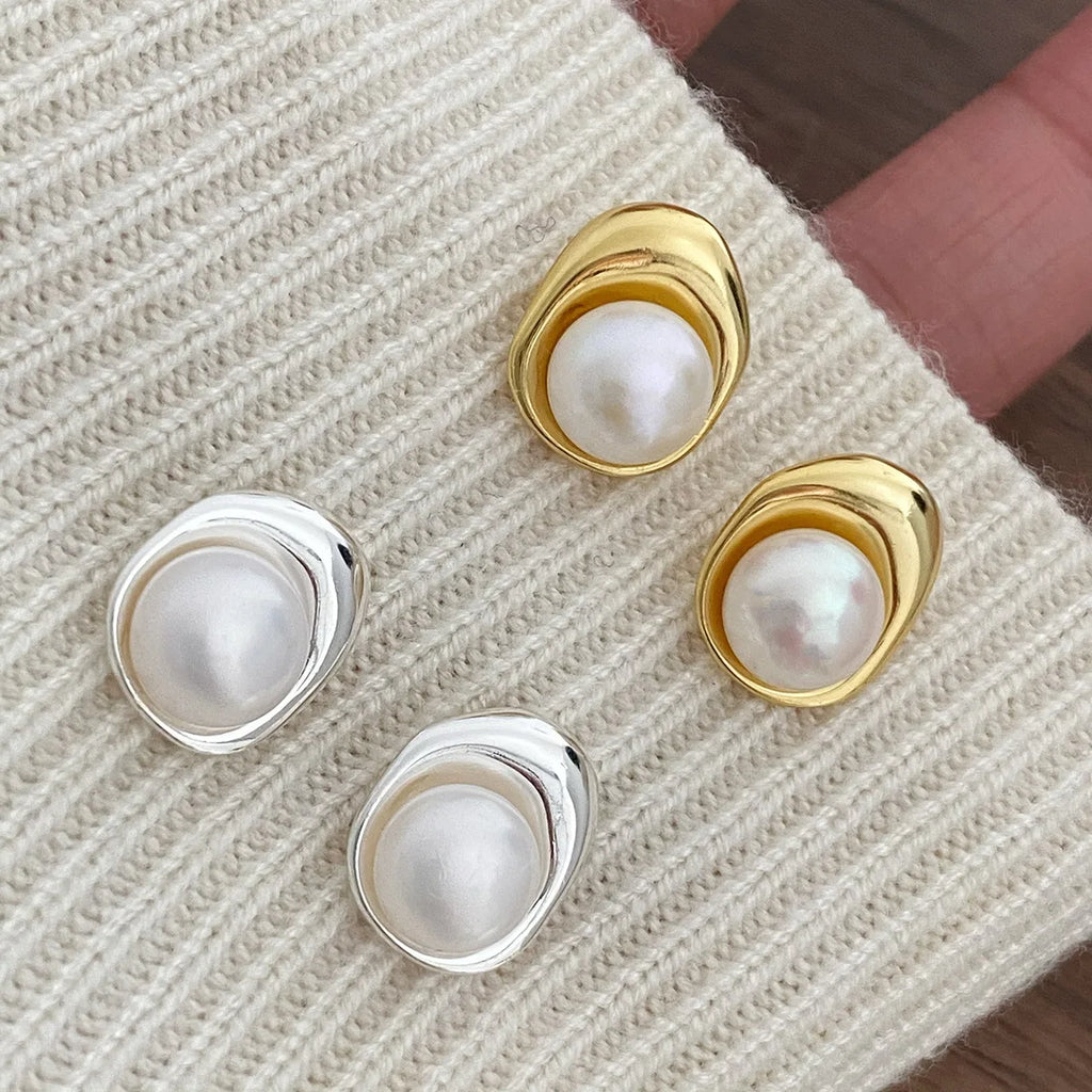 925 Silver Hollow Pearl Earrings Vintage Jewelry Gift
