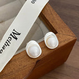 925 Silver Hollow Pearl Earrings Vintage Jewelry Gift