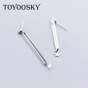 925 Silver Geometric Rectangular Drop Earrings with Star OL Jewelry