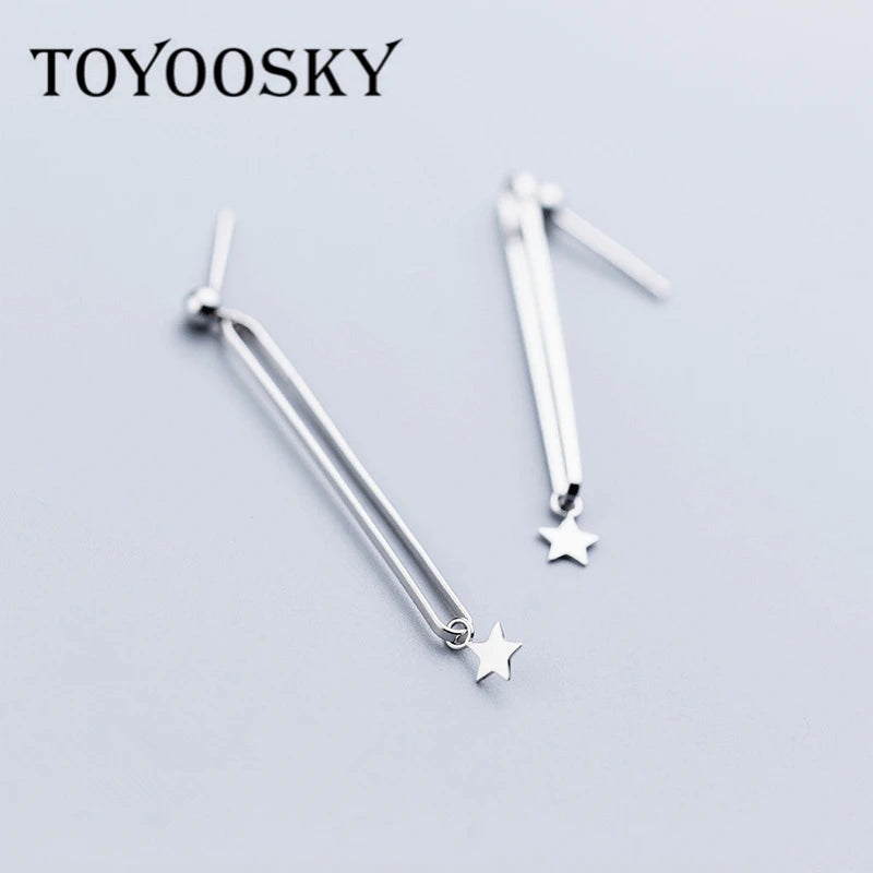 925 Silver Geometric Rectangular Drop Earrings with Star OL Jewelry