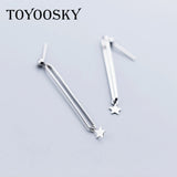 925 Silver Geometric Rectangular Drop Earrings with Star OL Jewelry