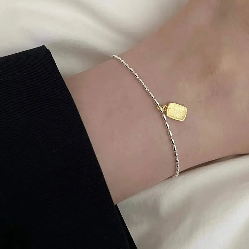925 Sterling Silver Geometric Oval Beads Anklets Pendant Ankle Bracelet