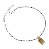 925 Sterling Silver Geometric Oval Beads Anklets Pendant Ankle Bracelet