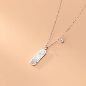 925 Sterling Silver Geometric Oval Shell Pendant Necklace for Women