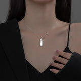 925 Sterling Silver Geometric Oval Shell Pendant Necklace for Women