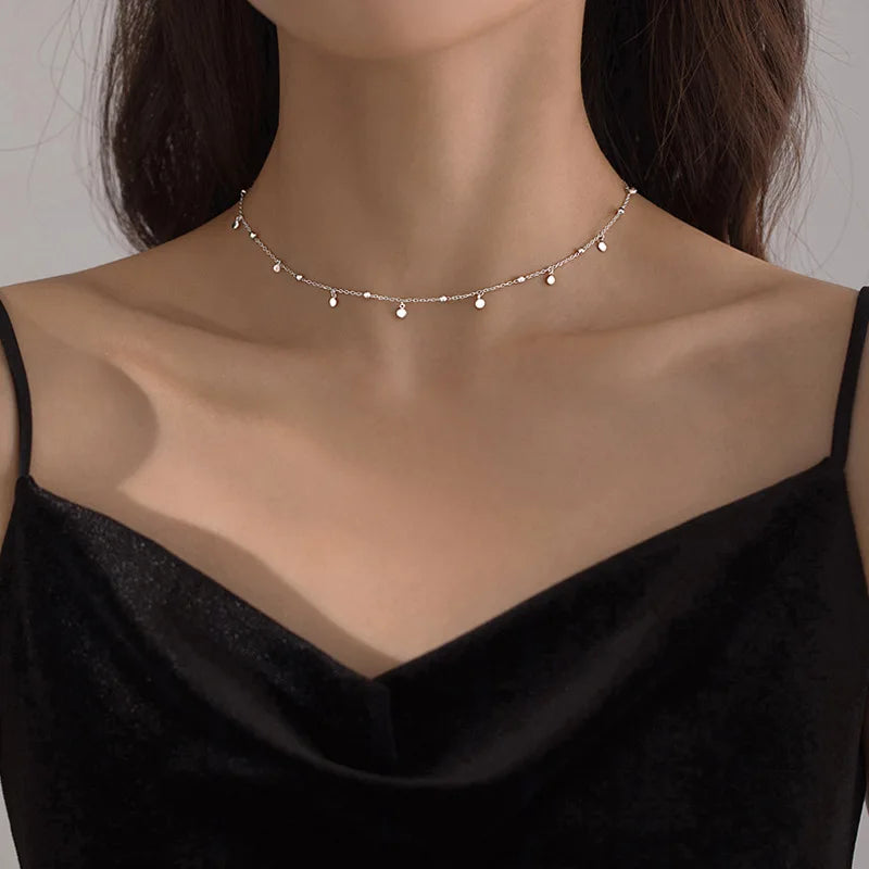 925 Silver Geometric Choker Necklace Women Minimalist Fine Jewelry