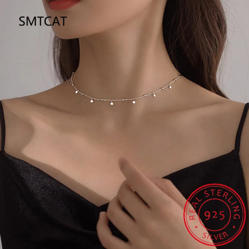 925 Silver Geometric Round Choker Necklace Women Minimalist Fine Jewelry