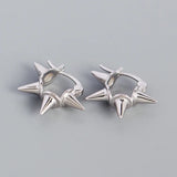 925 Silver Spike Hoop Earrings Geometric Design Hip Hop Rock Unisex Ear Jewelry