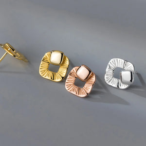 925 Silver Geometric Stud Earrings Square Cut Post Studs Hypoallergenic