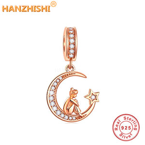 925 Silver Girl on Moon Star Charms Bead for Bracelet Necklace Gift