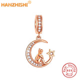 925 Silver Girl on Moon Star Charms Bead for Bracelet Necklace Gift