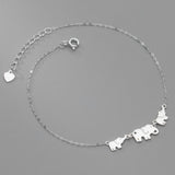925 Sterling Silver Elephant Anklet Mom and Babies Ankle Bracelet for Women