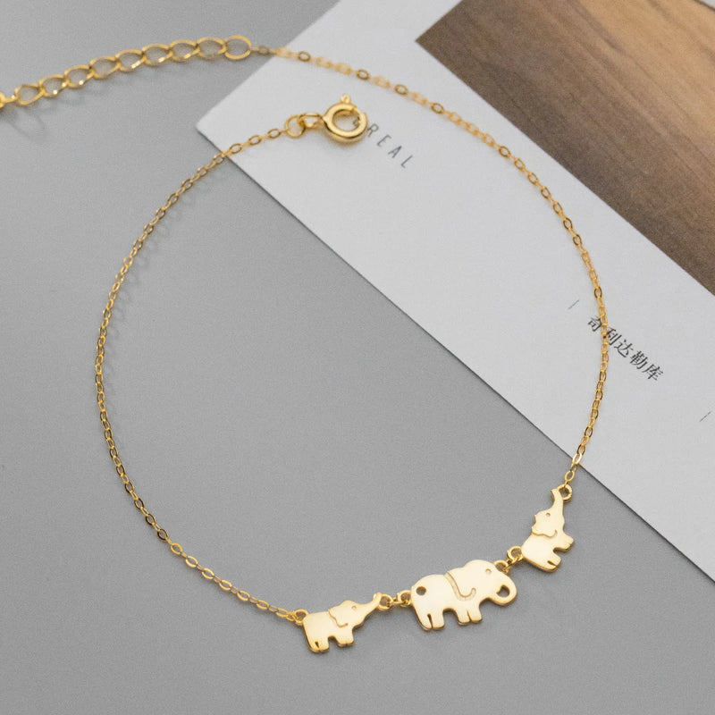 925 Sterling Silver Elephant Anklet Mom and Babies Ankle Bracelet for Women