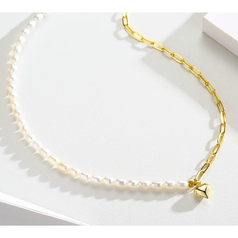 925 Silver Chain Pearl Chocker Necklace Women Jewelry