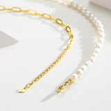 925 Silver Chain Pearl Chocker Necklace Women Jewelry