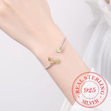 925 Silver Leaf Charm Bracelet for Women Adjustable Cuff Bangle