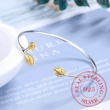 925 Silver Leaf Charm Bracelet for Women Adjustable Cuff Bangle