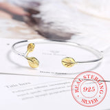 925 Silver Leaf Charm Bracelet for Women Adjustable Cuff Bangle