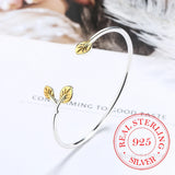 925 Silver Leaf Charm Bracelet for Women Adjustable Cuff Bangle