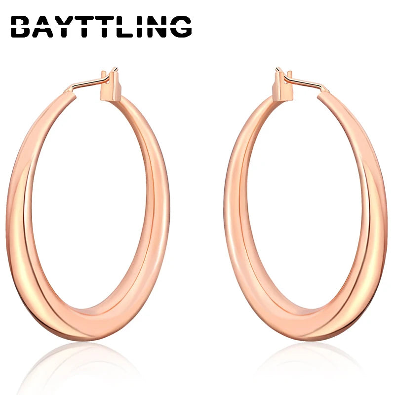 925 Sterling Silver Gold/Rose Glossy Hoop Earrings