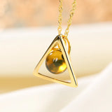 925 Silver Gold-plated Natural Amber Necklace Triangle Chain Pendant