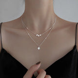 925 Silver Good Luck Double-layer Bead Pendant Necklace Female Jewelry Gift
