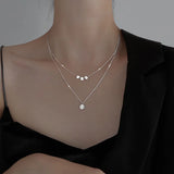 925 Silver Good Luck Double-layer Bead Pendant Necklace Female Jewelry Gift