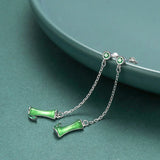 925 Sterling Silver Green Bamboo Long Drop Earrings Hypoallergenic Jewelry