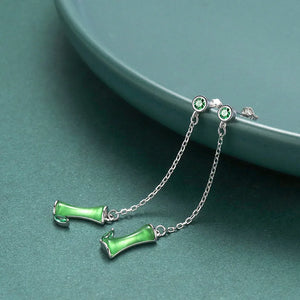 925 Sterling Silver Green Bamboo Drop Earrings Hypoallergenic Jewelry