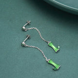 925 Sterling Silver Green Bamboo Drop Earrings Hypoallergenic Jewelry