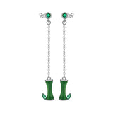 925 Sterling Silver Green Bamboo Drop Earrings Hypoallergenic Jewelry