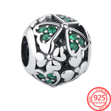 925 Silver Green CZ Lucky Clover & Horseshoe Dangle Charm Bracelet Necklace