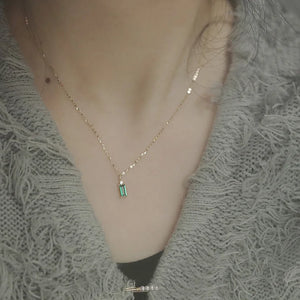 925 Silver Green Crystal Rectangle Pendant Necklace 14K Plated Jewelry