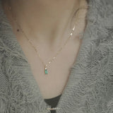 925 Silver Green Crystal Rectangle Pendant Necklace 14K Plated Jewelry